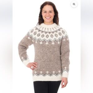 GERDUR Björg 100% Icelandic Wool Fairisle Sweater In Light Beige Size NWT